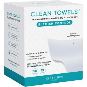 imageClean Skin Club Clean Blemish Control Towels XL 100 USDA Biobased Face Towel Disposable Face Towelette Eczema Association Accepted Makeup Remover Dry Wipes Ultra Soft 50 Ct 1 Pack50 Count Pack of 1