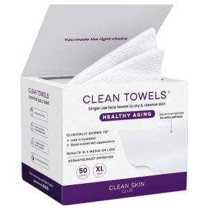 imageClean Skin Club Clean Towels XL Healthy Aging Smooths Fine Lines Wrinkles ampamp Texture In 6 Weeks Treated for Extra Softness Disposable Face Towels Anti Aging Makeup Remover Dry Wipe 50 Ct 1 Pack50 Count Pack of 1
