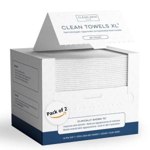 imageClean Skin Club Clean Towels XL Supreme 100 USDA Biobased Face Towel Disposable Face Towelette Eczema Association Accepted Makeup Remover Dry Wipes Ultra Soft 50 Ct 1 Pack100 Count Most Popular