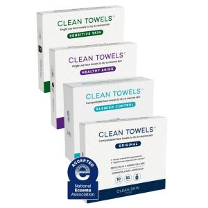 imageClean Skin Club Clean Towels XL Holiday Variety 4Pack Gift Box  Disposable Face Towels Gift Set Includes Original Sensitive Blemish Control ampamp Healthy Aging 40 Count Total 10 Each